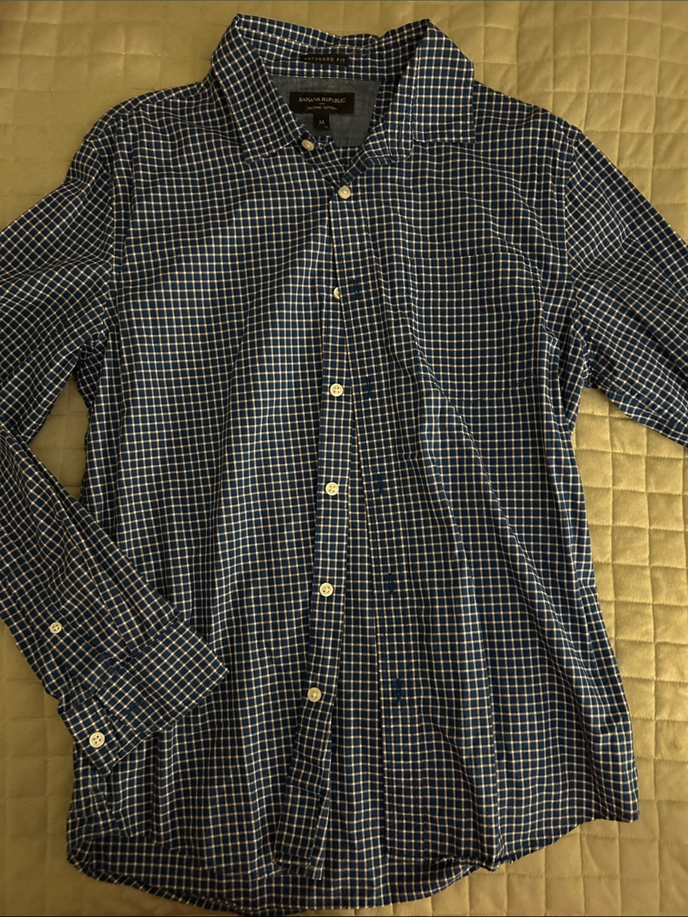 Banana Republic Men’s Navy and White Windowpane Button-Down Shirt